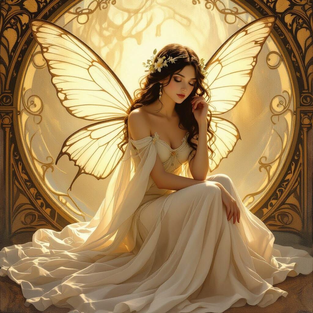 Ethereal Fairy in Gilded Light, Oil Painting Style