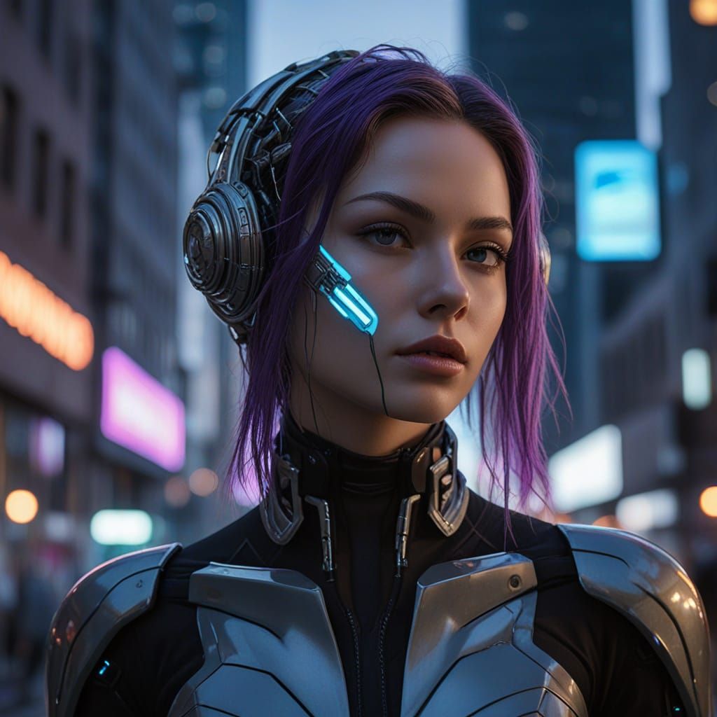 Cyberpunk Robot Goddess Emerges from Dystopian City