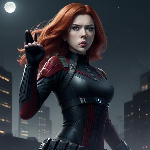 Natasha Romanoff Faces Assassin Under Moonlit Sky