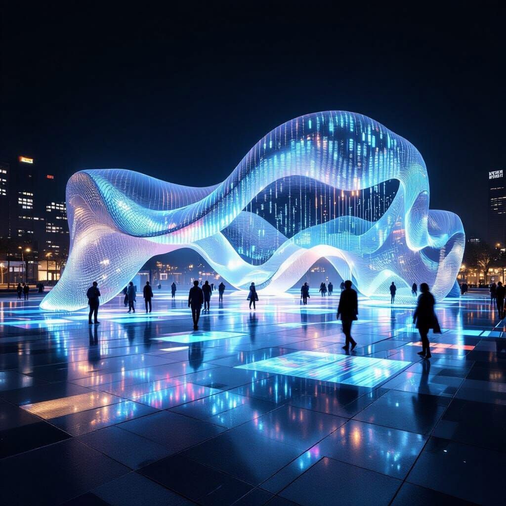 Urban Pulse: Interactive Light Plaza at Night