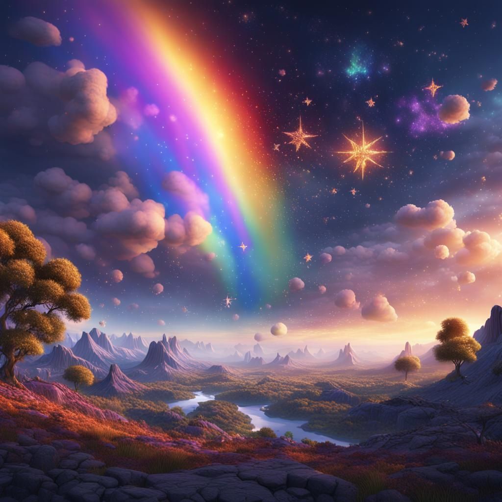 Rainbow Star Sky in Detailed Fantasy Art