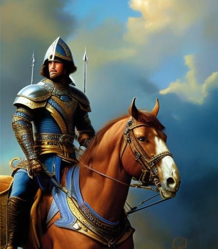 Mongolian Knight on Horseback: Fantasy Portrait in Oil