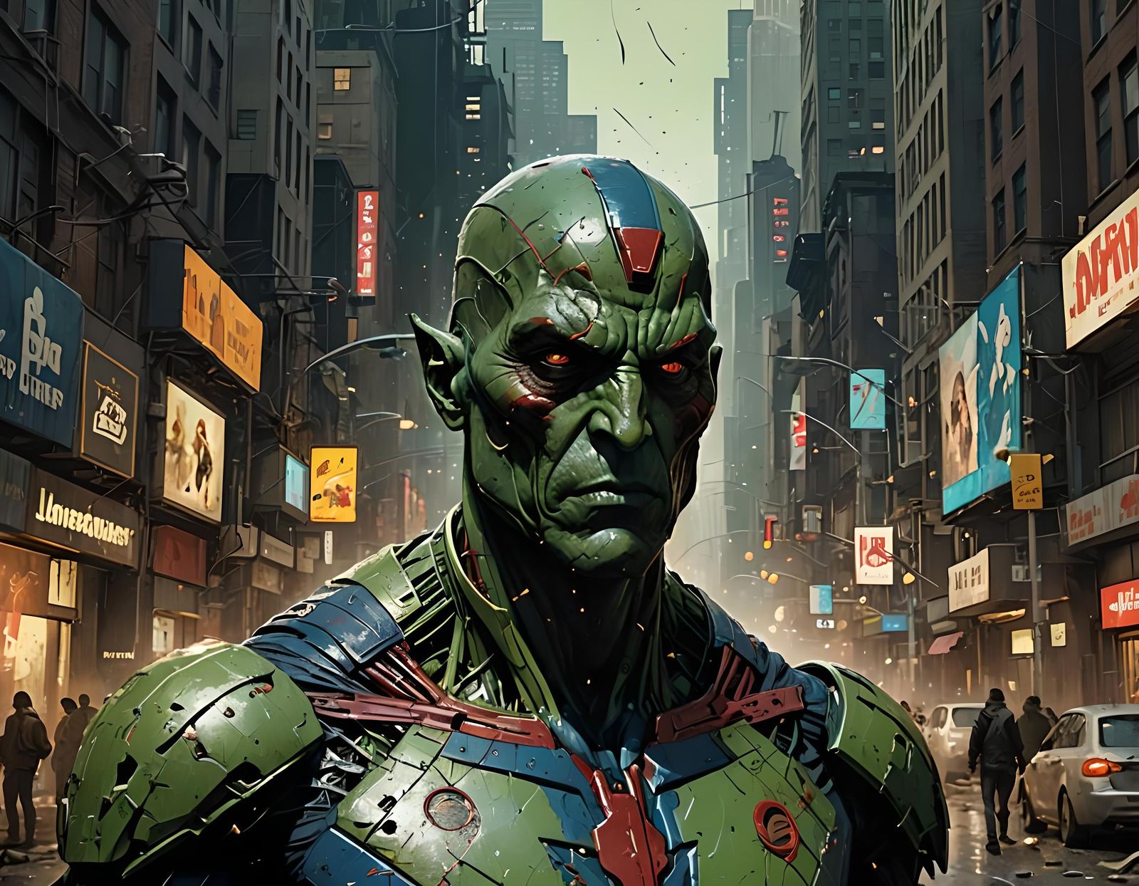 Martian Manhunter in Hyperdetailed Matte Painting
