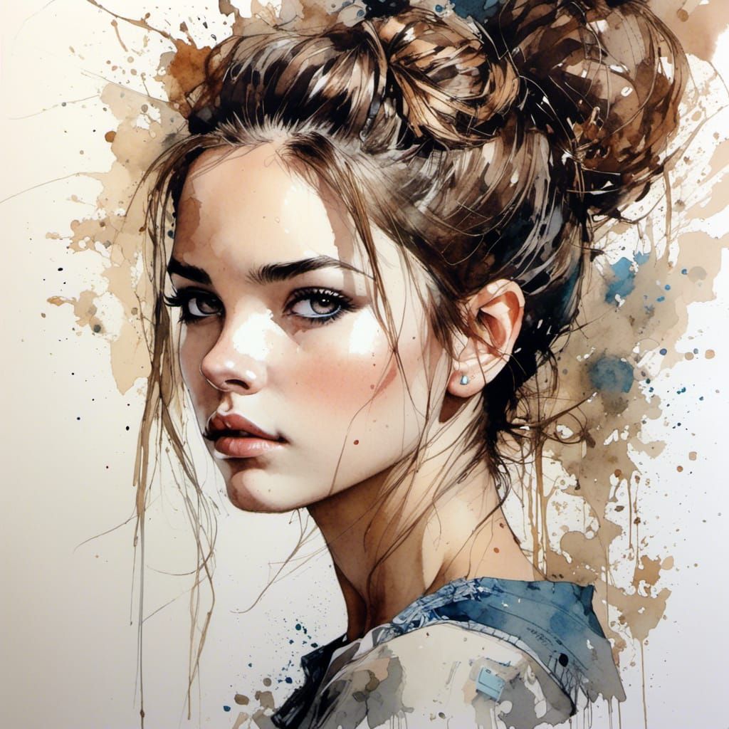 Watercolor Portrait of a Pretty Woman