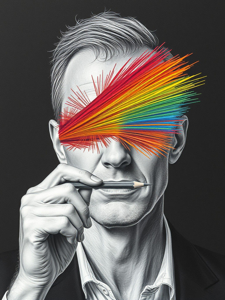 Surreal Portrait: Rainbow Scribbles Obscuring Reality