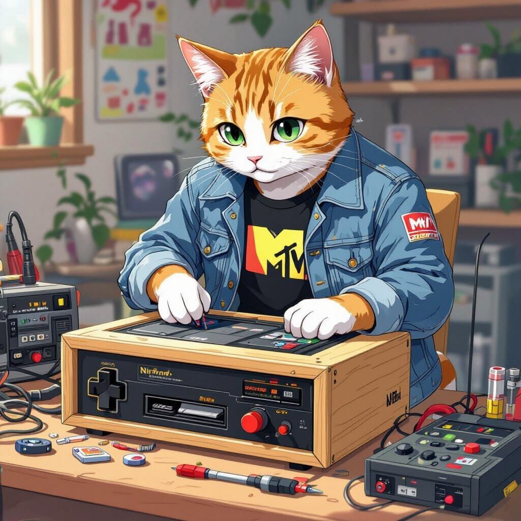 Cat Crafts Nintendo Cabinet in Anime Style