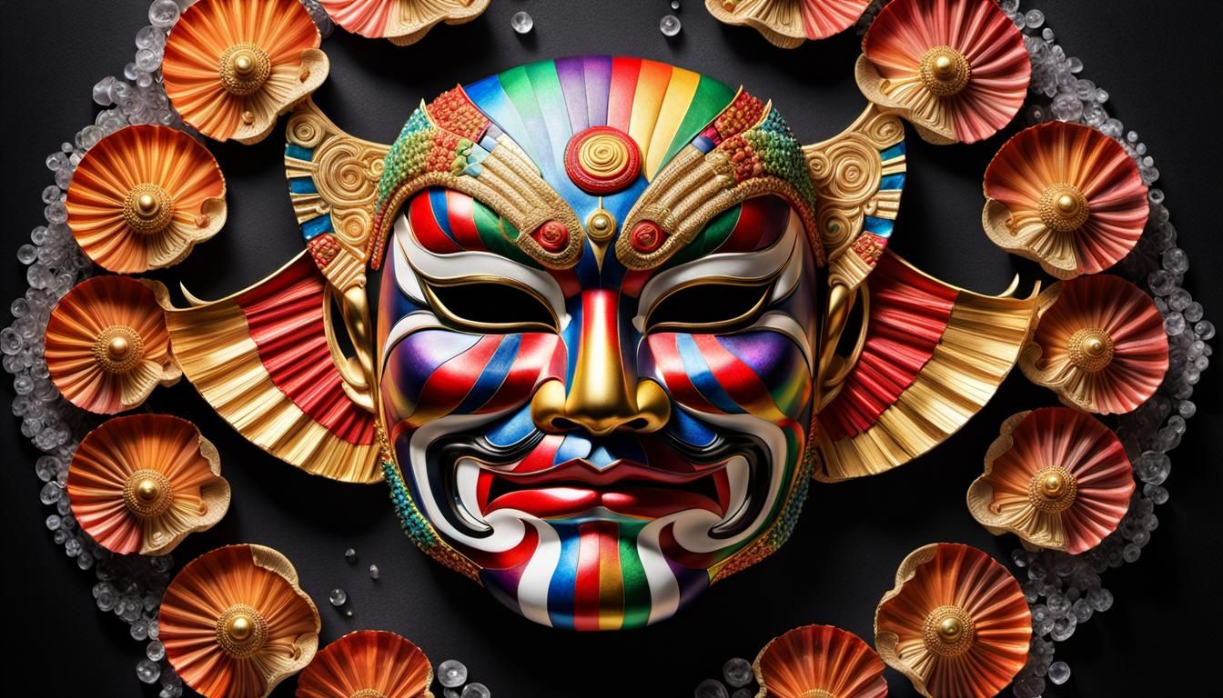 Rainbow Kabuki Mask Superhero with Mandala Design