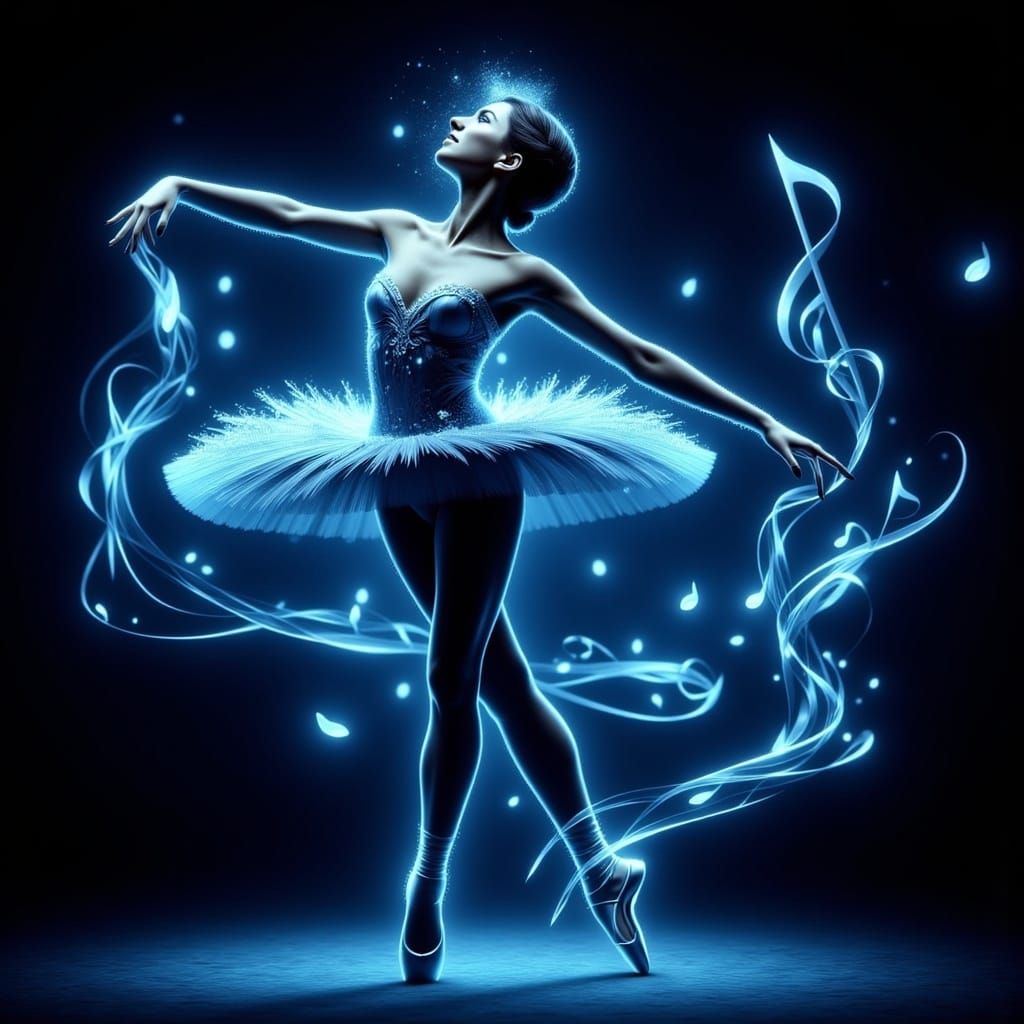 Metallic Ballerina Dances on Knife Shoes in Bioluminescent D...