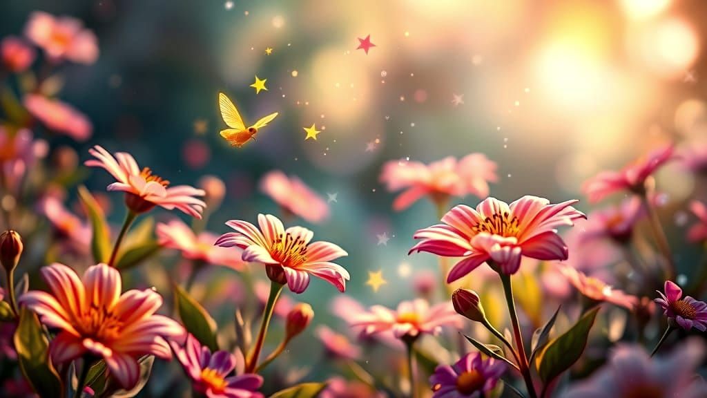Magical Smiling Flowers with Fairies and Stars