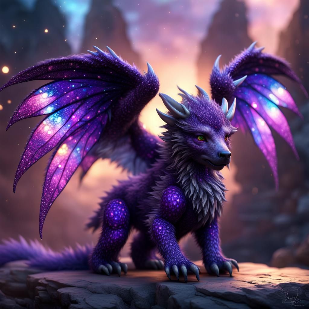 Adorable Winged Dragon-Bear Fantasy Art