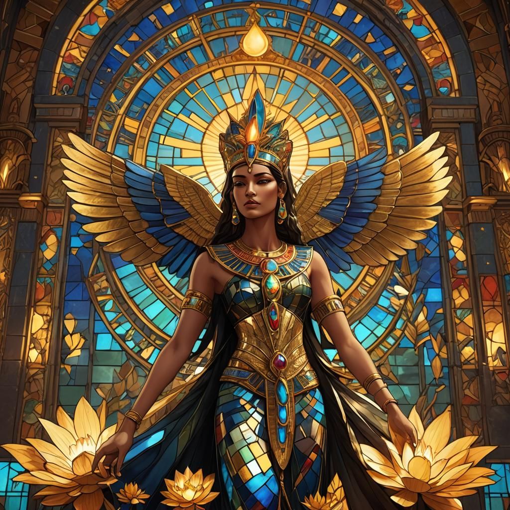 Art Nouveau Egyptian Goddess in Stained Glass
