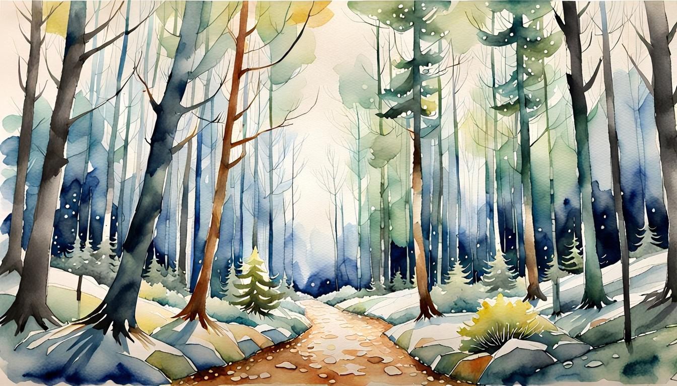 Melancholic Autumn Forest in Watercolor Style