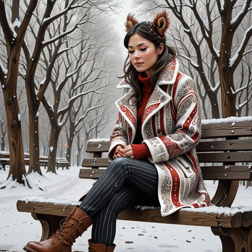 Whimsical Winter Scene in Vibrant Watercolor Style