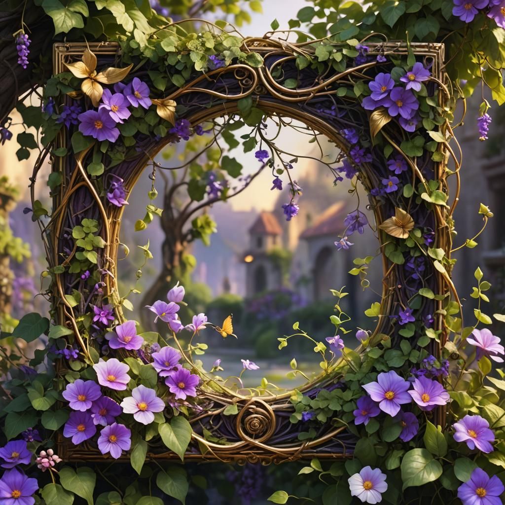 Delicate Floral Frame in Dreamlike Fantasy Style