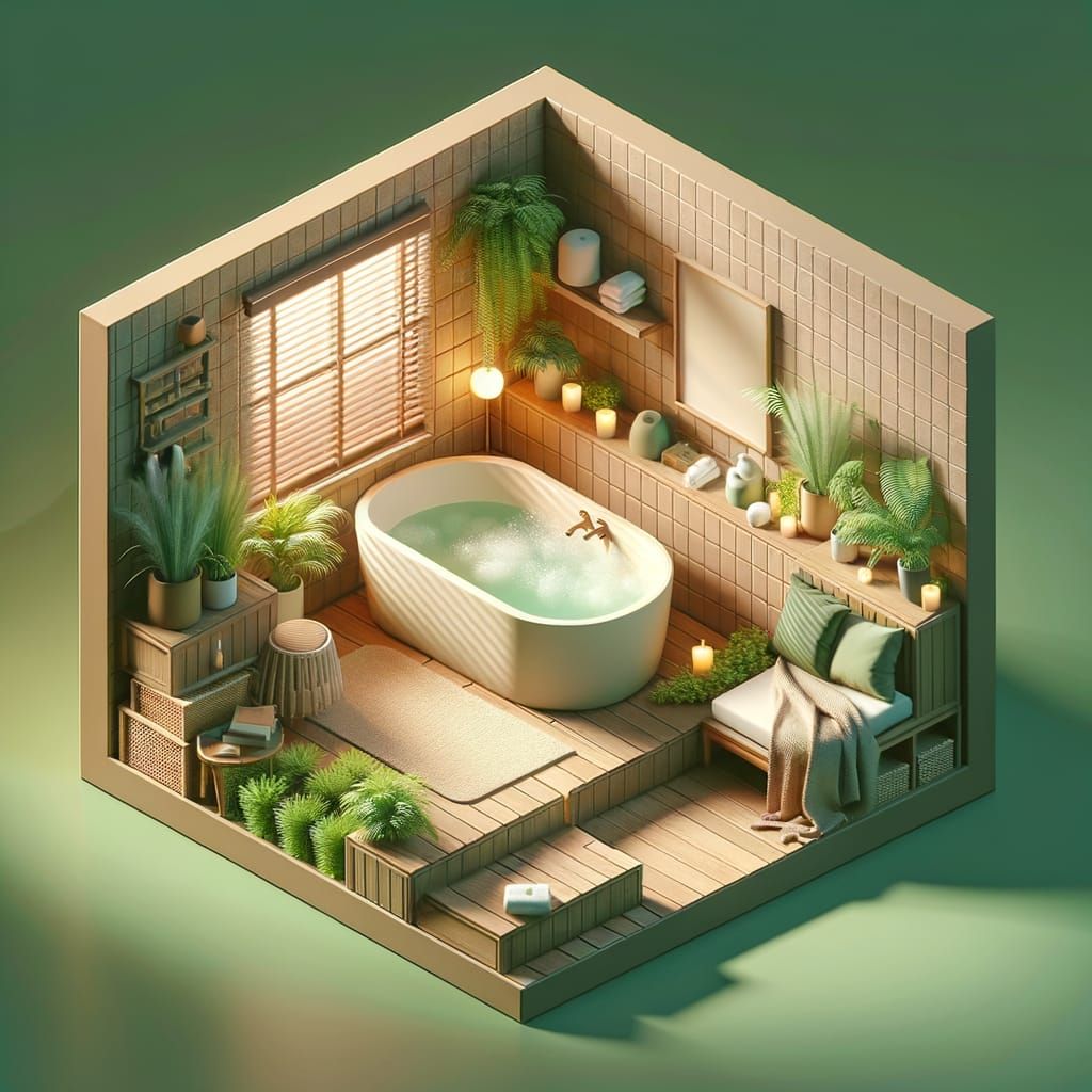 Cozy Isometric Bathroom in Earth Tones