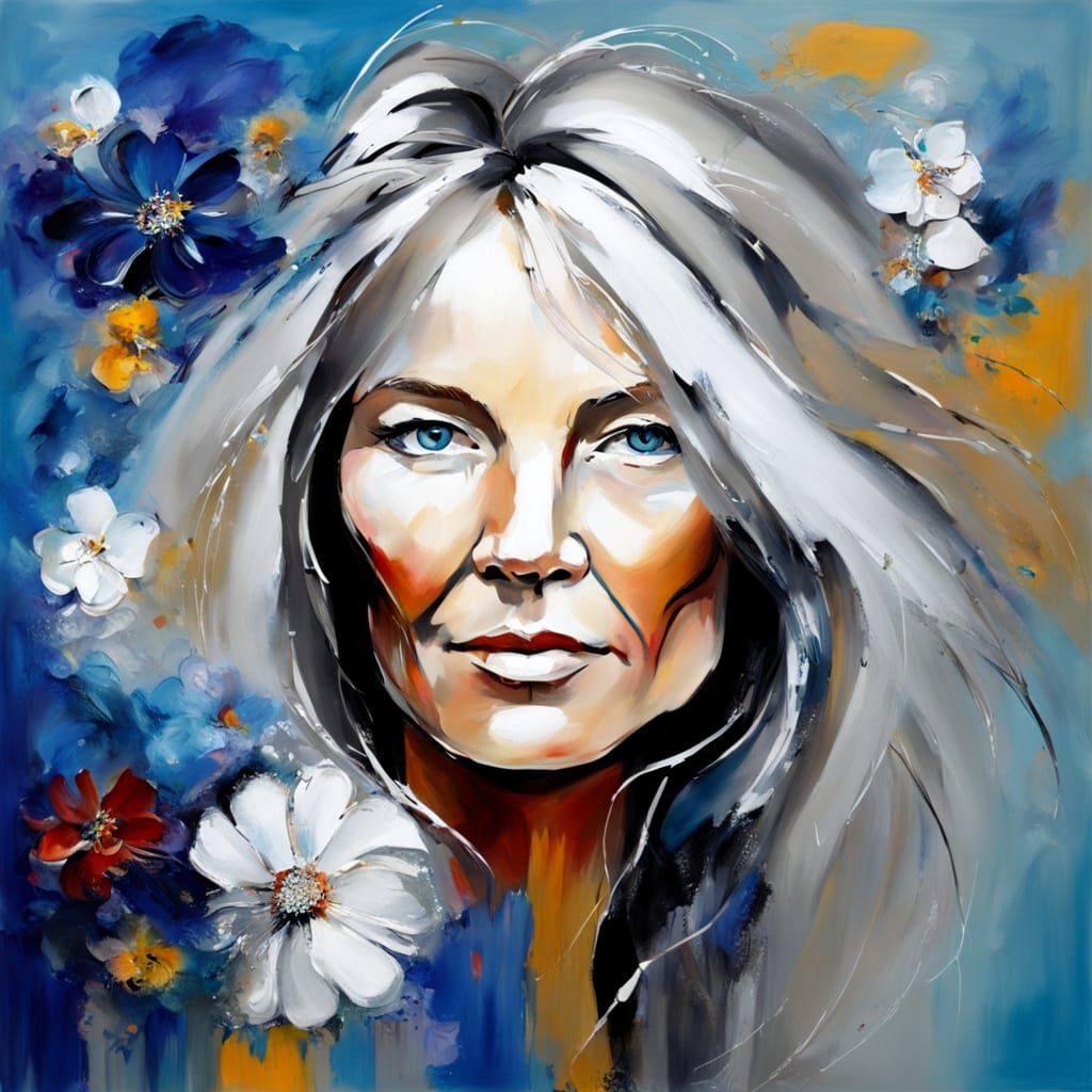 create an abstract painting of a female with oil colour texture