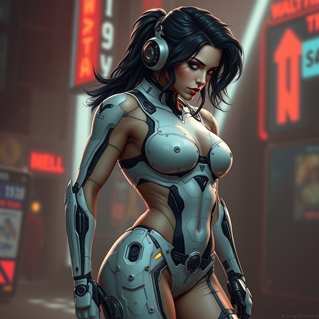 Cyberpunk Woman with Muscular Cybernetic Augmentation