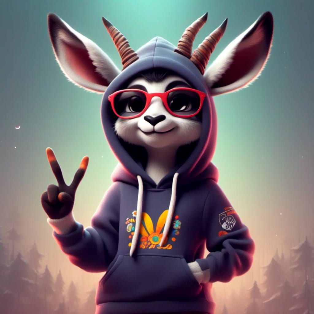 Cute Gazelle in Hoodie Making Peace Sign
