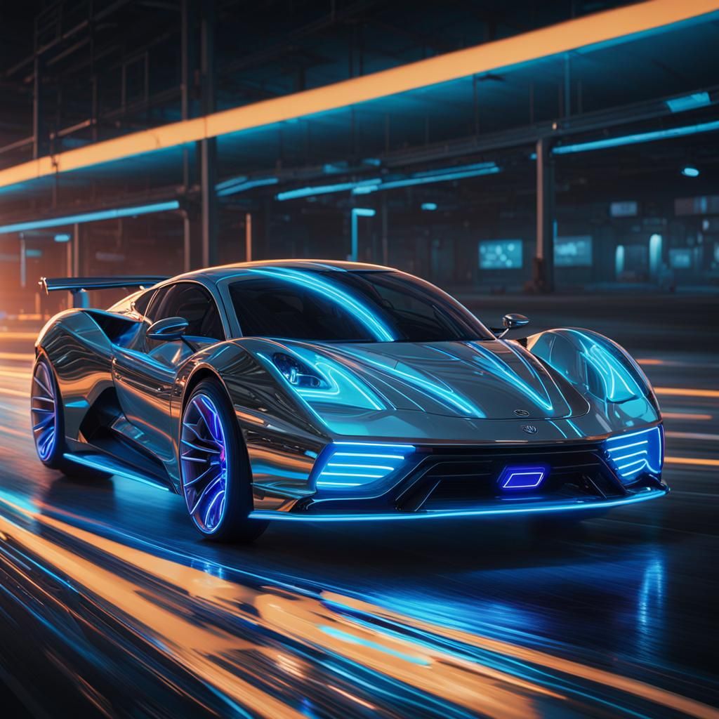 Sleek Silver Car Prototype with Neon Accents