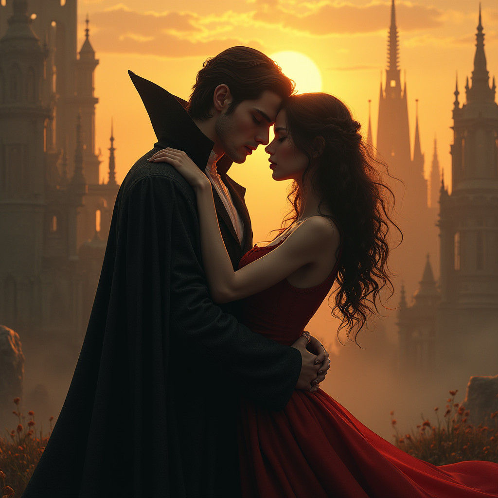 Vampire's Tender Embrace Before Dawn: Fantasy Art