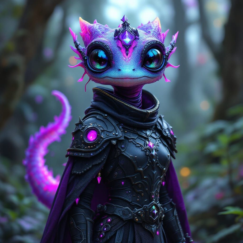 Alien Gecko Knight Princess in Sci-Fi Fairytale Style