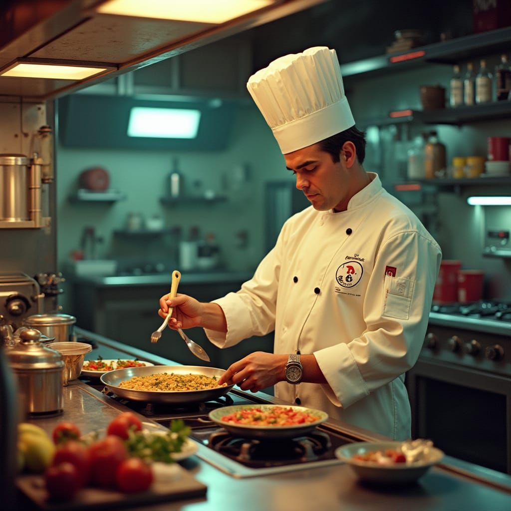 Retro-Futuristic Chef in Nuclear Kitchen