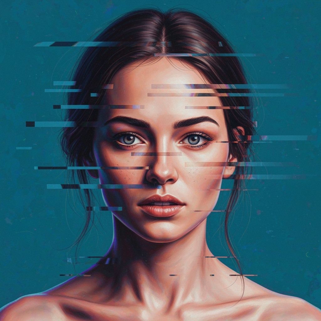 Fragmented Emotions: Glitch Art Portrait of a Woman
