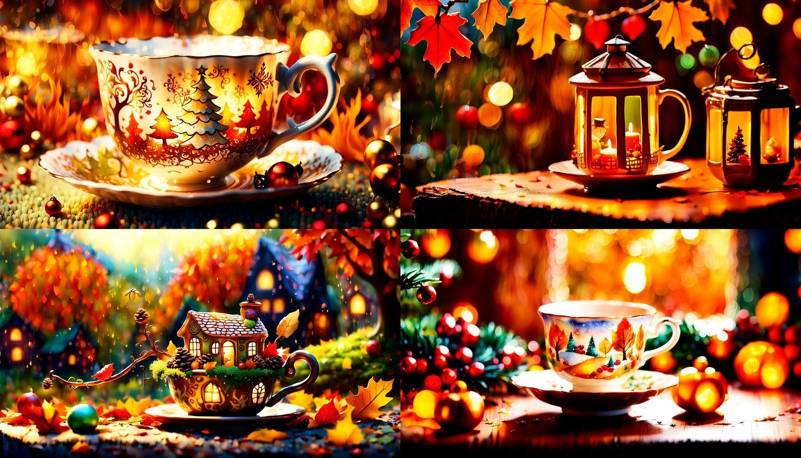 Autumn Christmas Scene in a Teacup