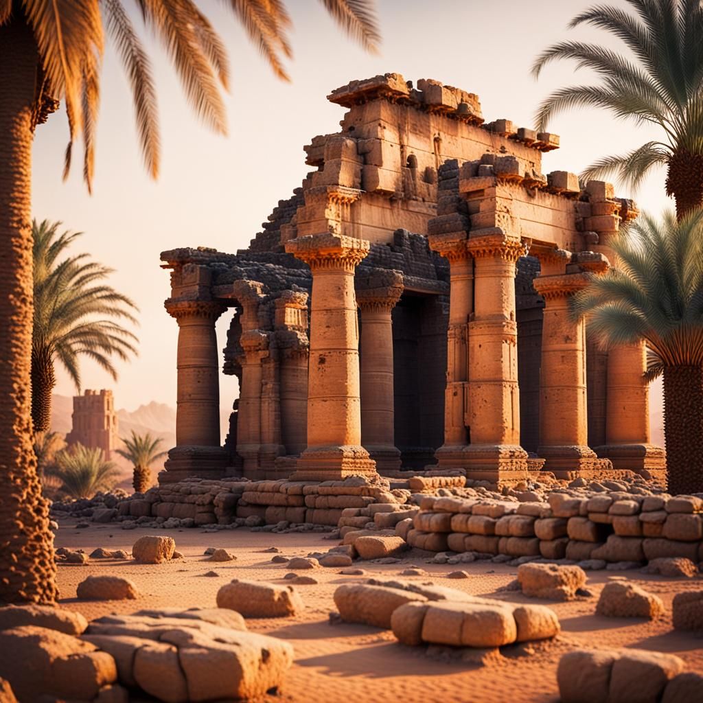 Desert Ruins at Golden Hour: Cinematic Landscape