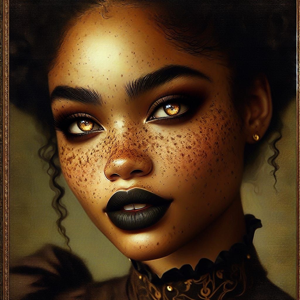 Gothic Portrait of Freckled Woman in Oil Paint