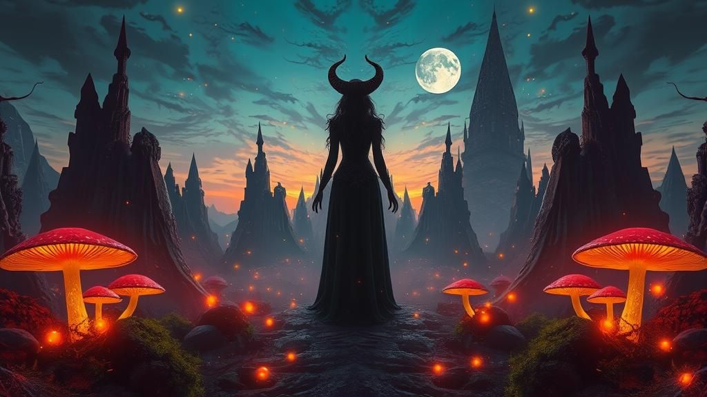 Sorceress in Mystical Landscape as Detailed Matte Painting