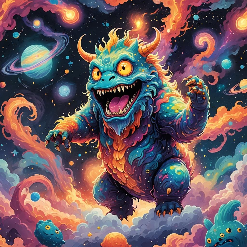 Friendly Monster in Galaxy, Science Fiction Illustration
