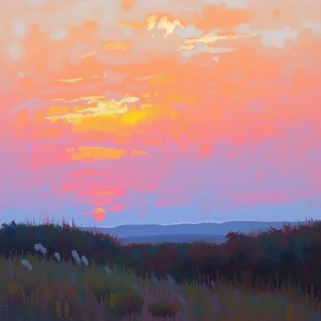 Impressionistic Sunset Landscape with Vibrant Colors