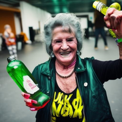 Punk Rock Granny: Close-Up Color Portrait