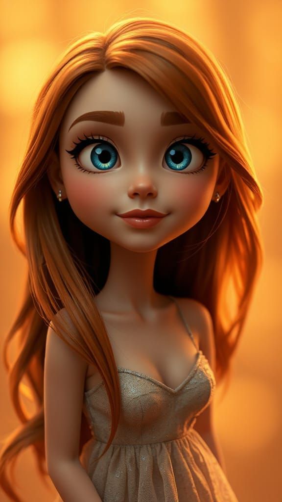 Enchanting Young Woman in Elegant Evening Gown with Warm Dis...