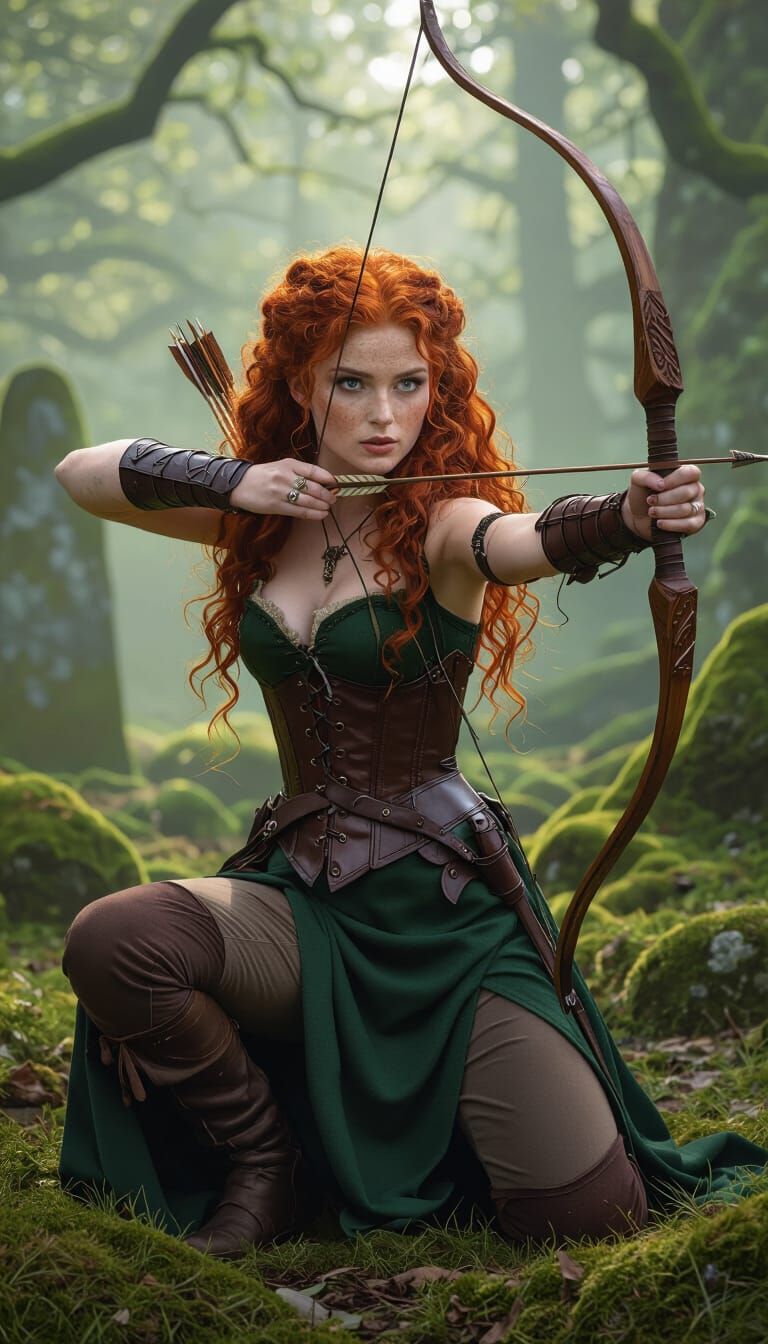 Celtic Archer in Misty Scottish Glen