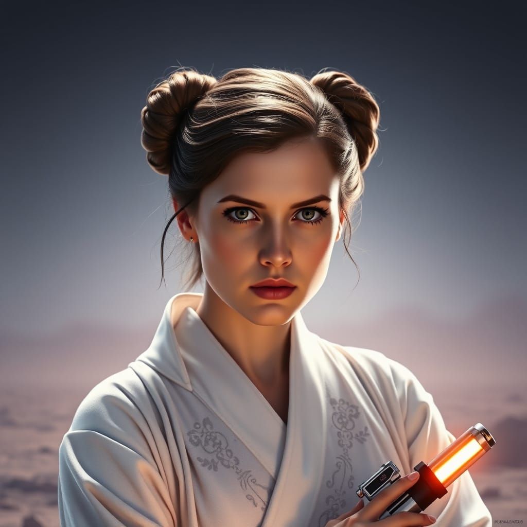 Determined Princess Leia in Iconic White Robes