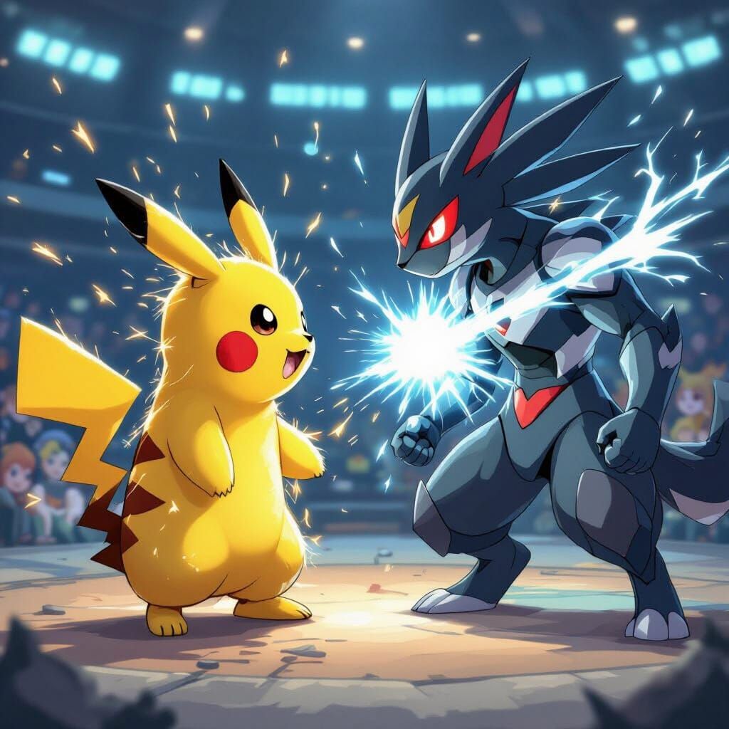 Pikachu Sparks Mega Lucario in Fierce Pokemon Battle