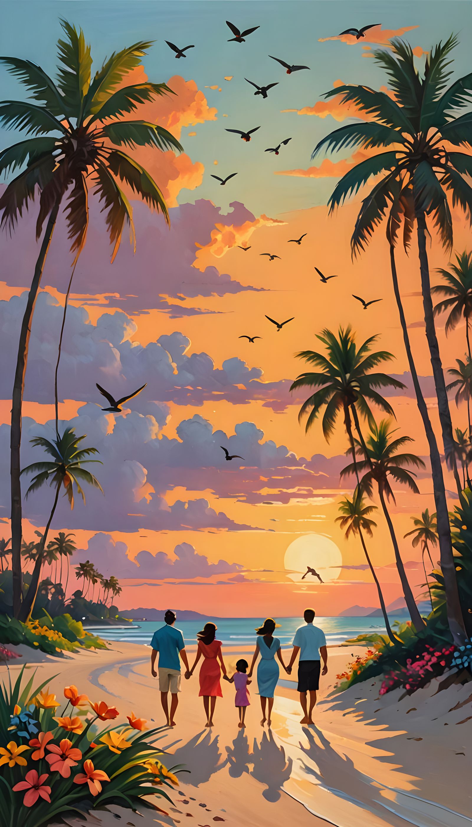 Tropical Sunset Paradise in Vibrant Colors