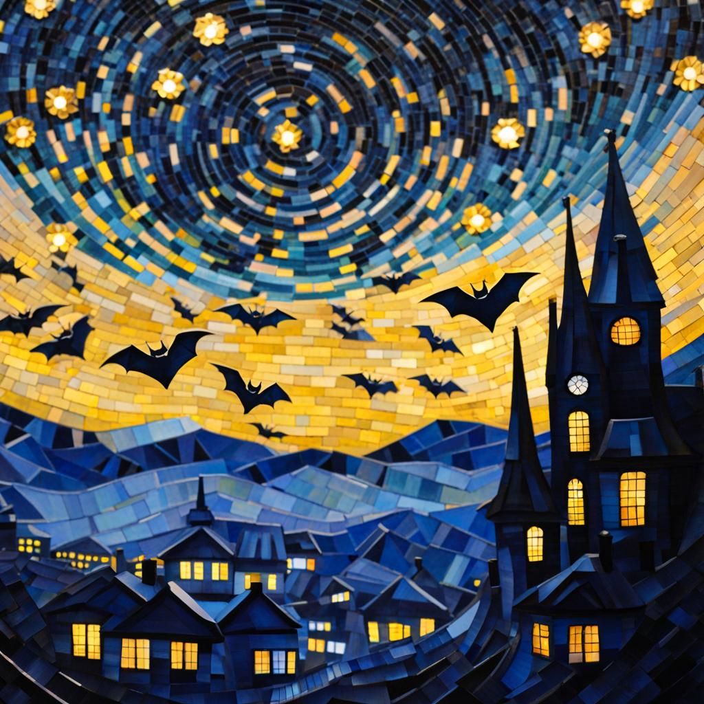 Bats Dance in a Starry Mosaic Sky