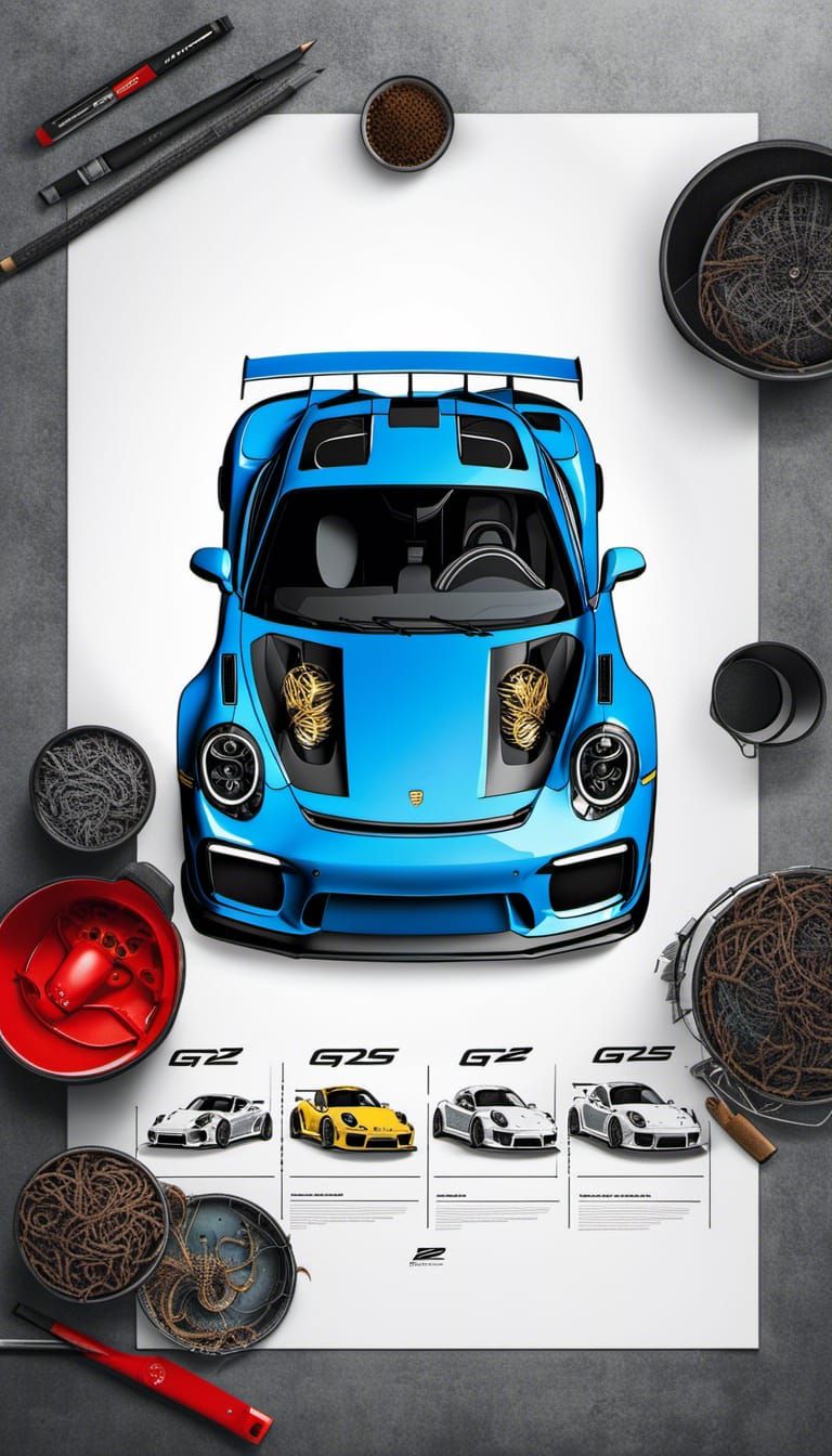 Vector top side blueprint of Porsche GT 2 RS
