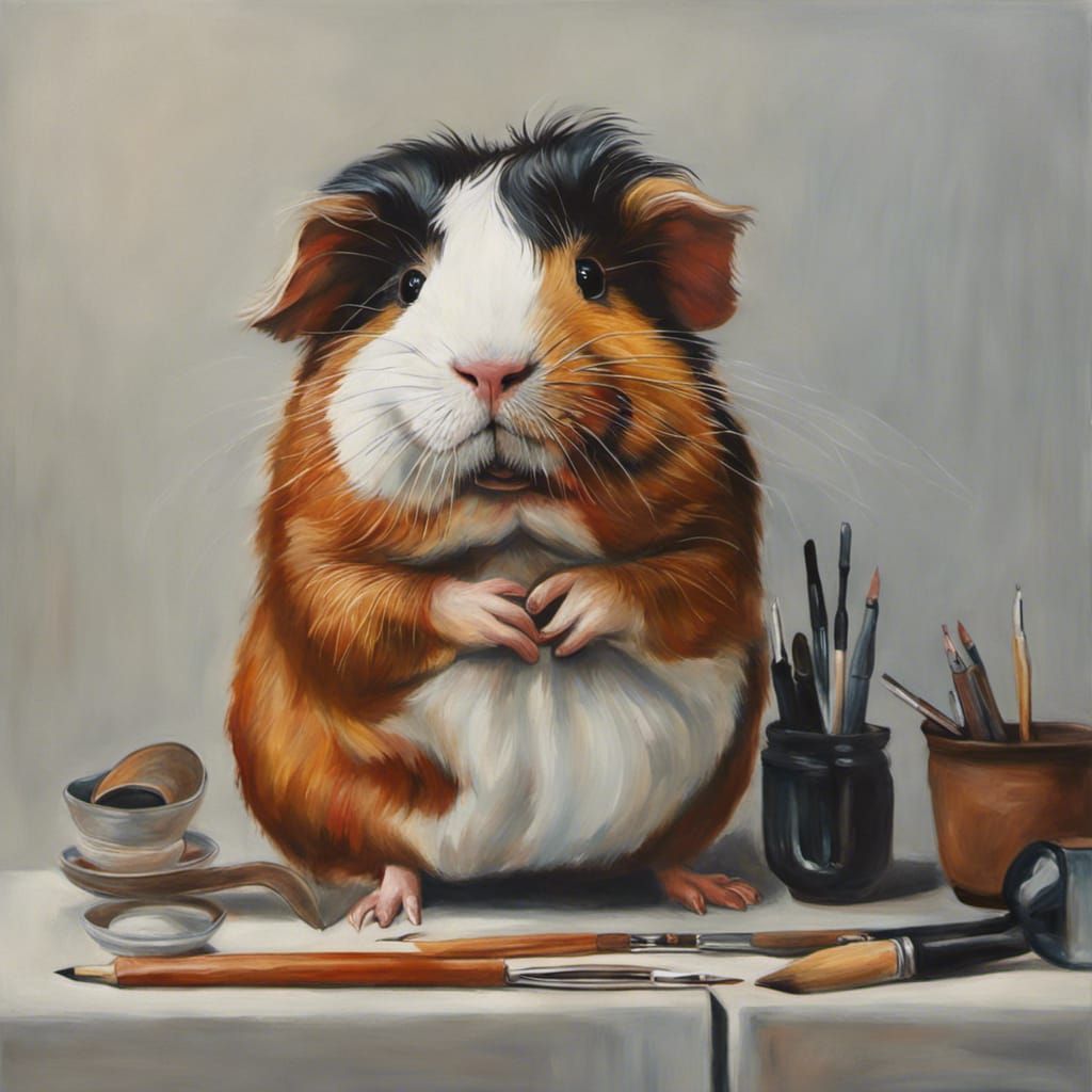 Surreal Guinea Pig Portrait in Oil Paint Style