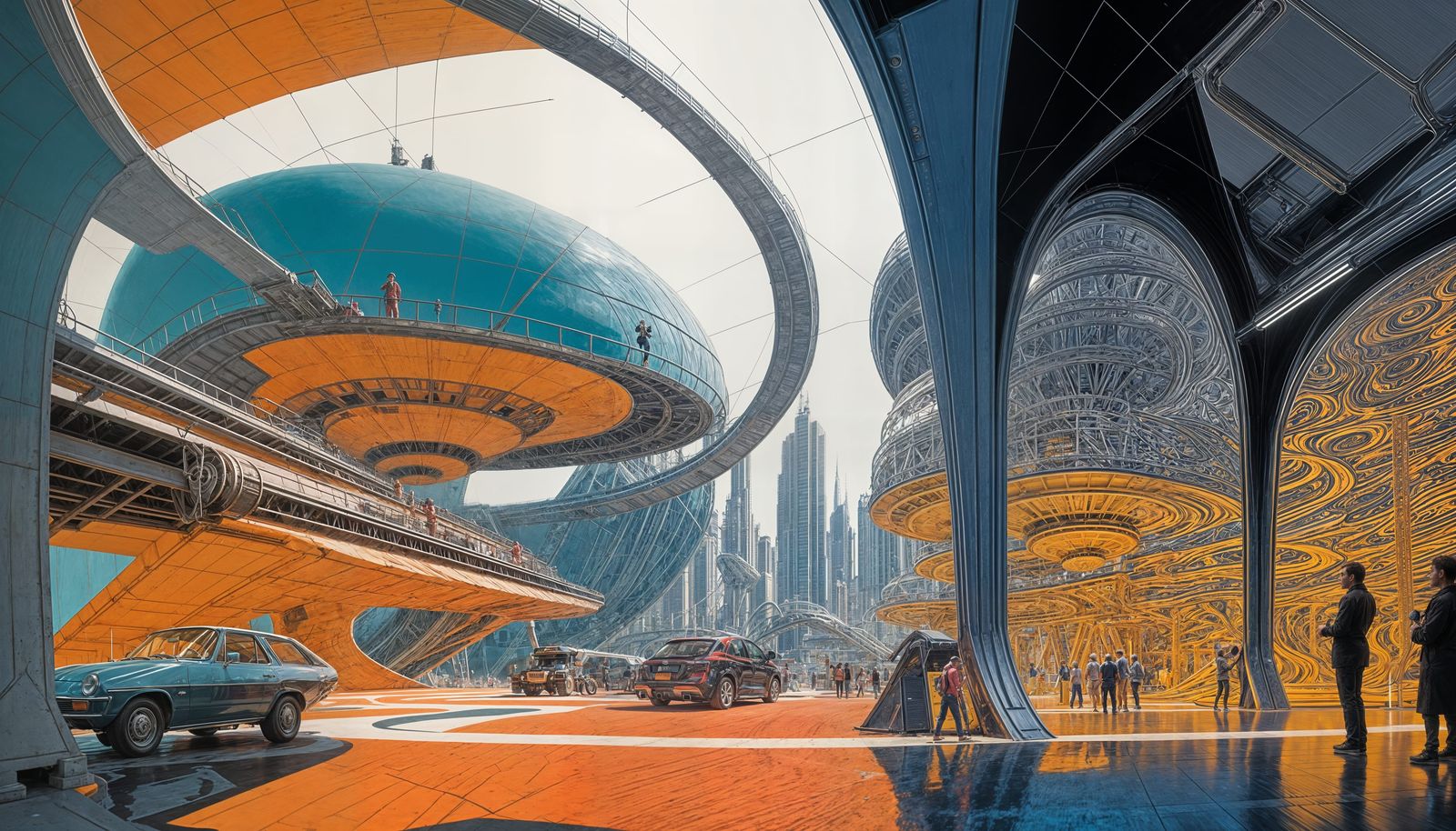 A non-Euclidean doorway that leads to a vibrant, bustling ma...