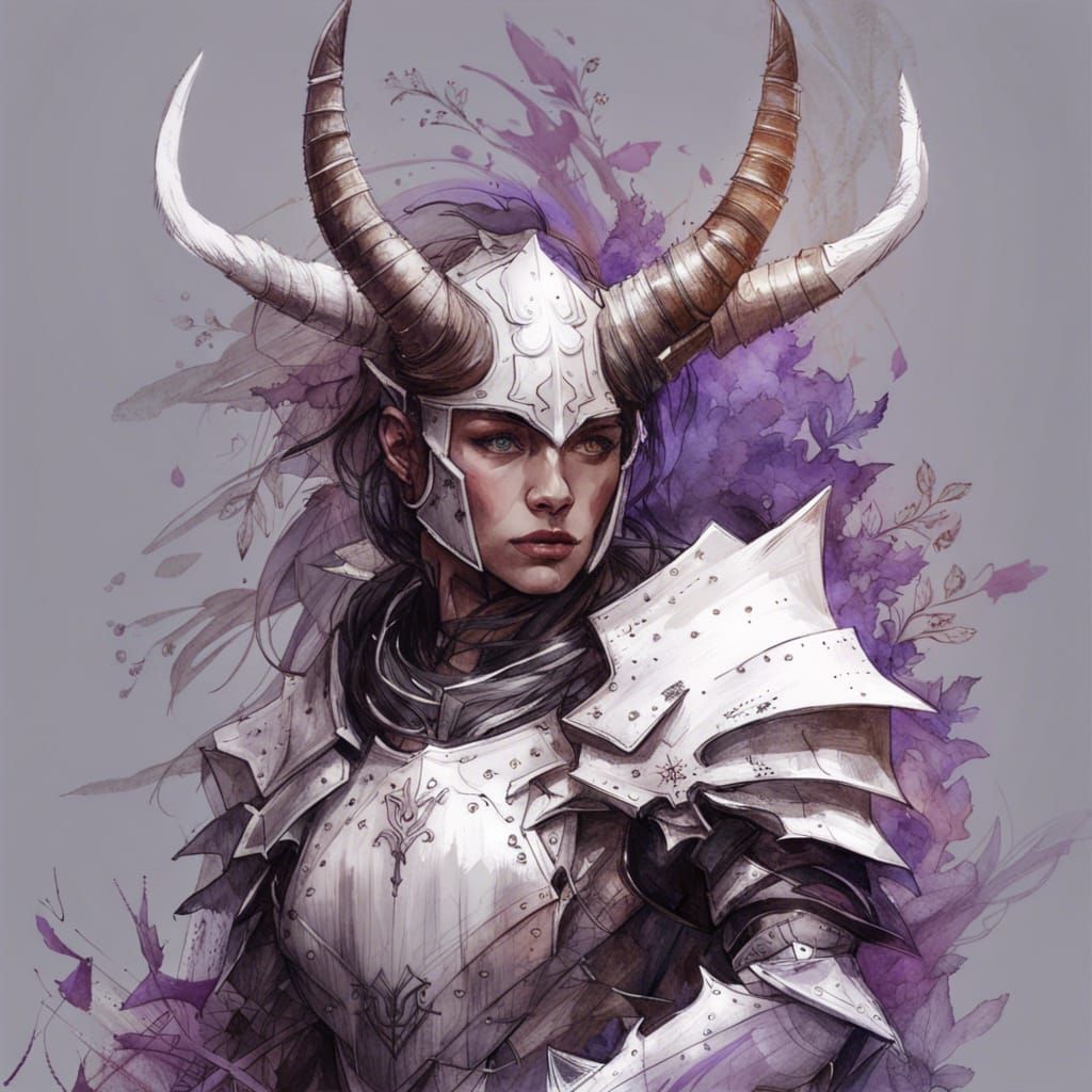 Intricate Knight with Horned Helmet Digital Painting