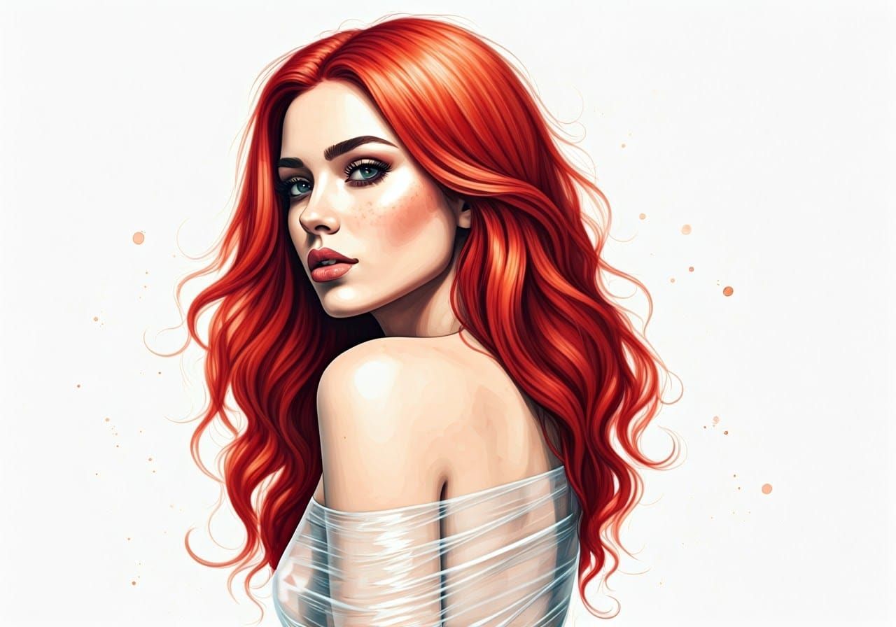 Ethereal Fashion Portrait with Red Hair