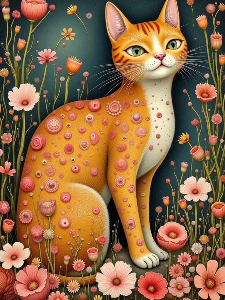 Surreal Long-Limbed Cat in Art Nouveau Style