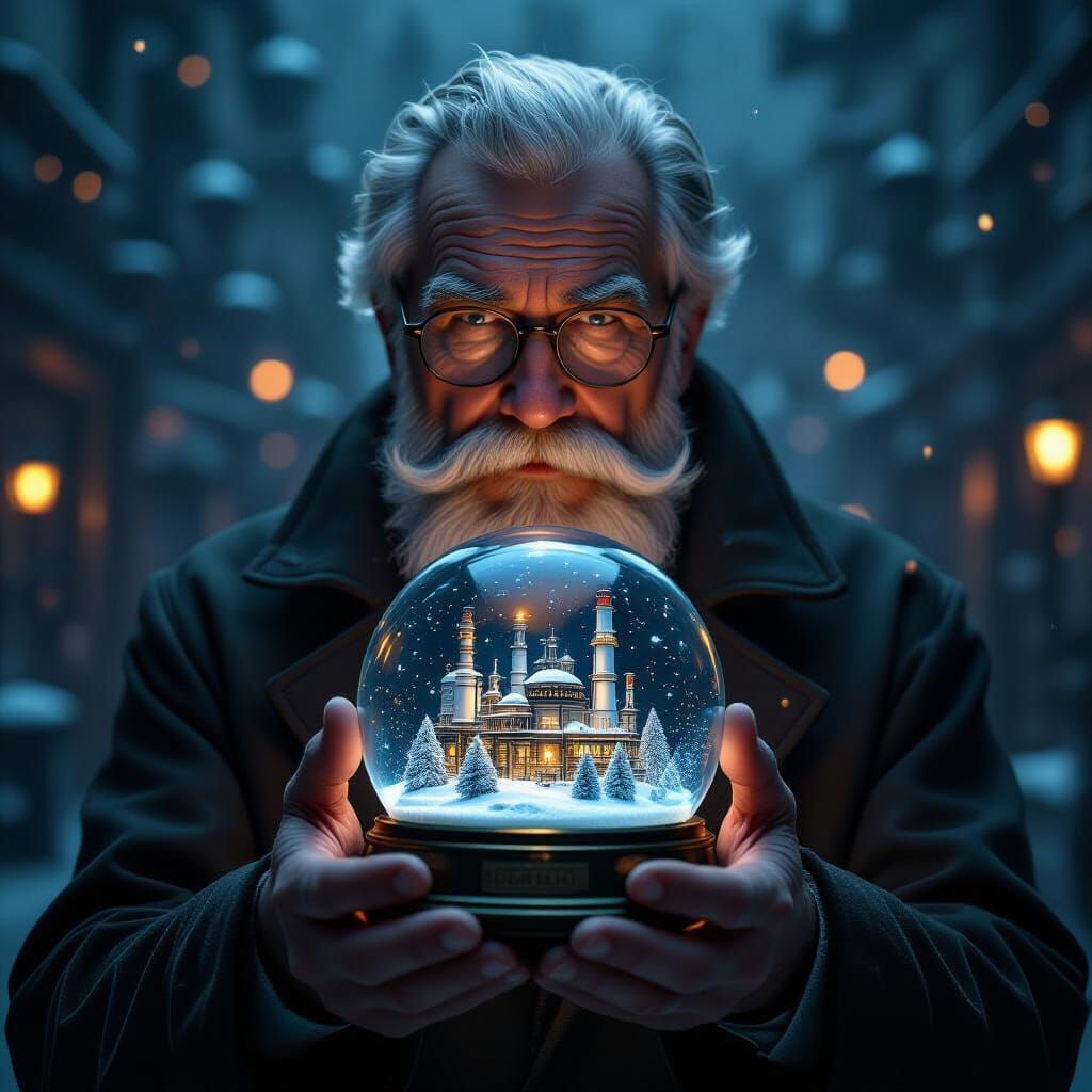 Eerie Industrial Power Plant in Snowglobe, Gothic Style