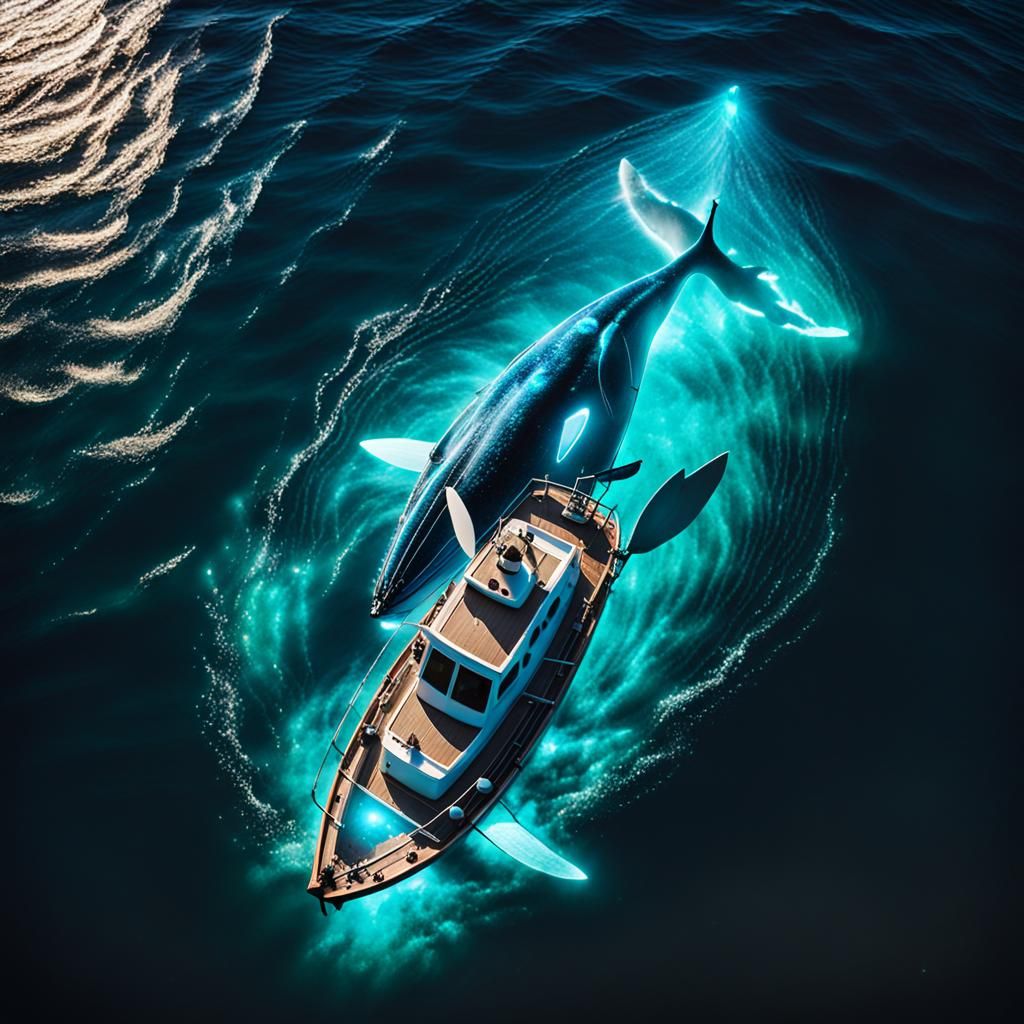 Bioluminescent Whale Under Fishing Boat, Professional Photog...
