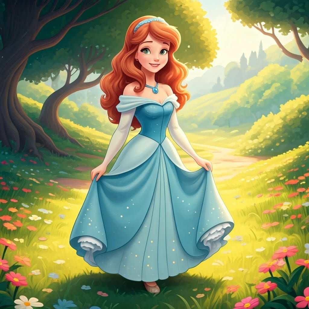 Disney Princess in Vibrant Meadow, Inspired by Classic Anima...