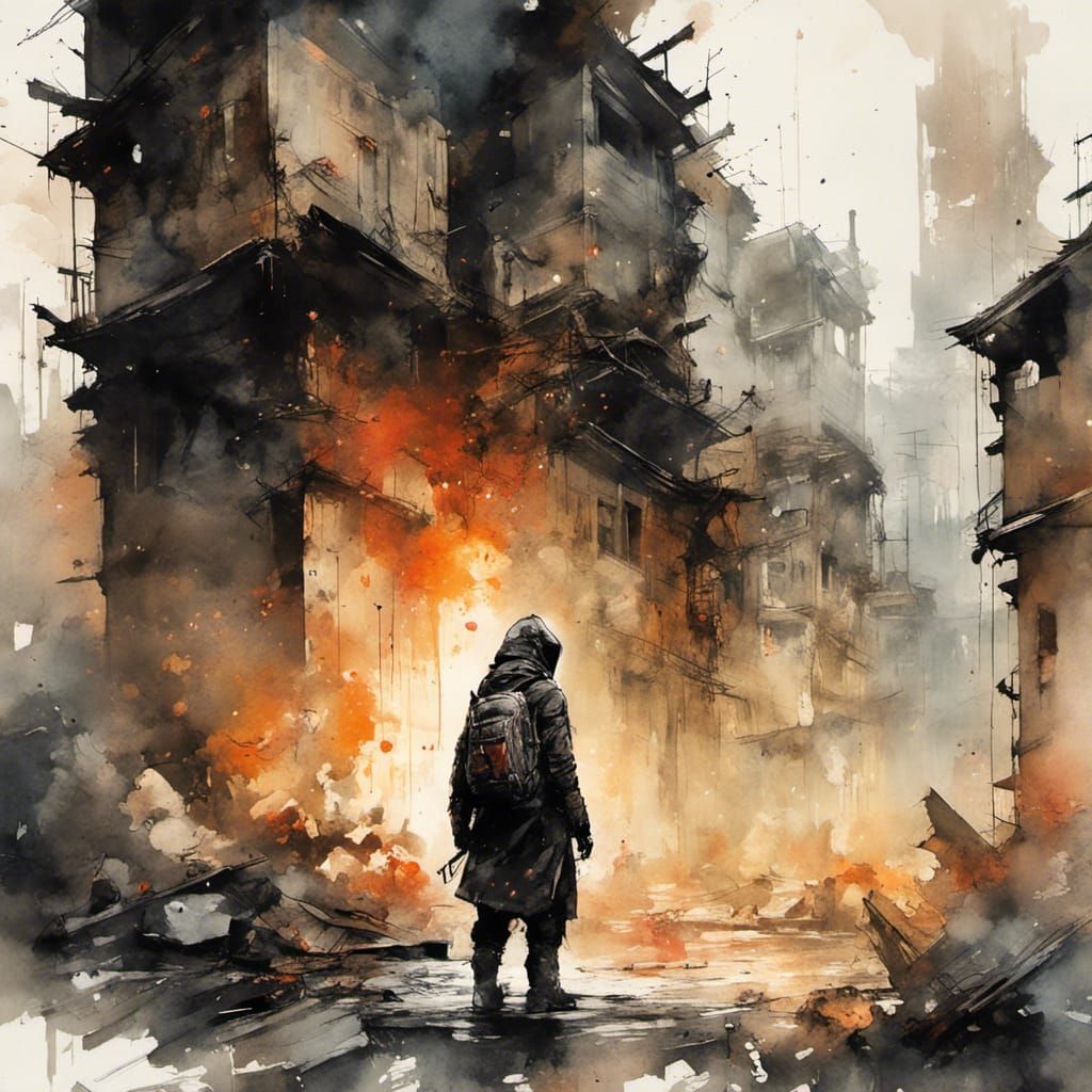 Ruins Dreamscape Watercolor Painting